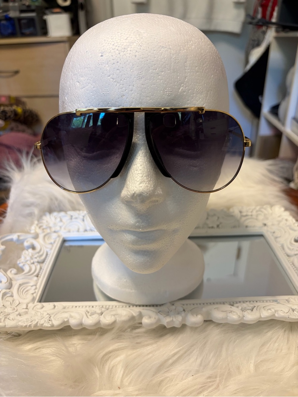 AuthenticCELINE Gold Frame Women's Aviator Sunglasses with Gradient Black Lenses